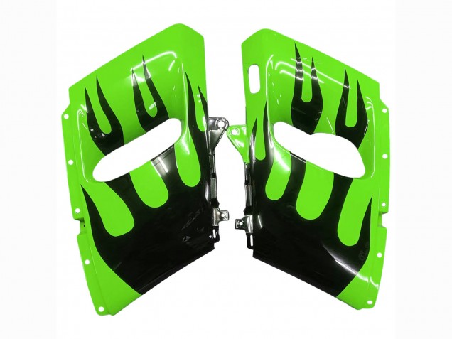 1998-2003 Kawasaki ZZR600 Motorcycle Fairings - Green Glossy Black Flame UK