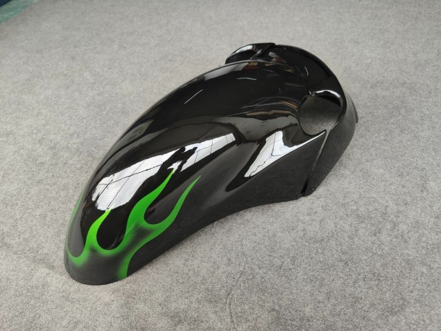 1993-2003 Kawasaki ZZR1100 Motorcycle Fairings - Glossy Black Green Flame UK