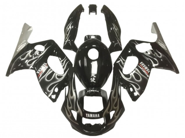 1996-2007 Yamaha YZF600R Thundercat Motorcycle Fairings - Glossy Black Silver Flame UK