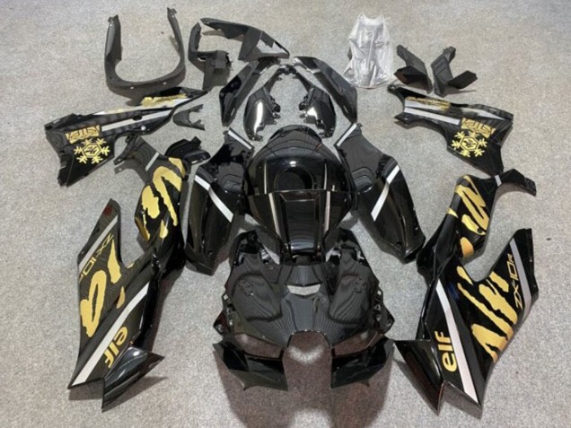 2021-2025 Kawasaki ZX10R Motorcycle Fairings - Glossy Black Gold Elf Snow UK