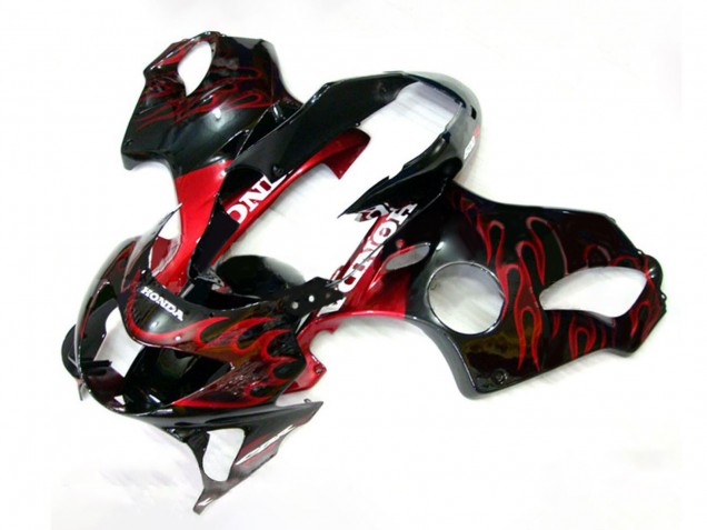 1999-2000 Honda CBR600 F4 Motorcycle Fairings - Glossy Black Red Flame UK