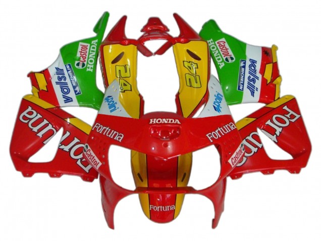 1998-1999 Honda CBR900RR 919 Motorcycle Fairings - Red Yellow Green White Fortuna Castrol UK