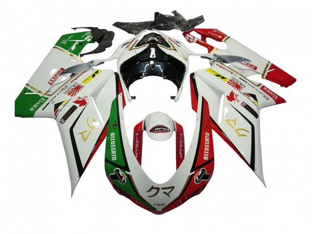 2007-2014 Ducati 848/1098/1198 Motorcycle Fairings - White Red Green Accossato UK