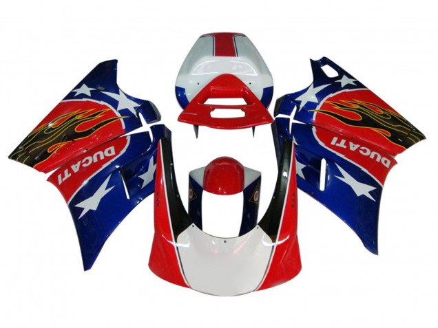 1993-2005 Ducati 748/916/996/998 Motorcycle Fairings - White Red Blue Glossy Black Flame UK