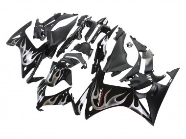2013-2015 Honda CBR500R Motorcycle Fairings - Glossy Black Silver Flame UK