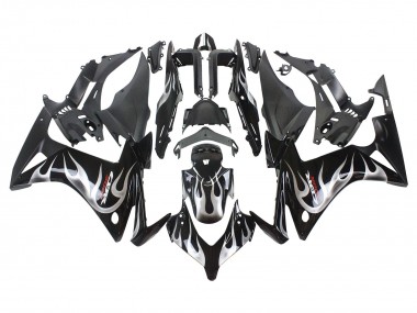 2013-2015 Honda CBR500R Motorcycle Fairings - Glossy Black Silver Flame UK