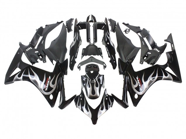 2013-2015 Honda CBR500R Motorcycle Fairings - Glossy Black Silver Flame UK