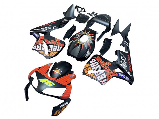 2003-2004 Honda CBR600RR Motorcycle Fairings - Matte Black Orange Repsol Rossi 46 UK