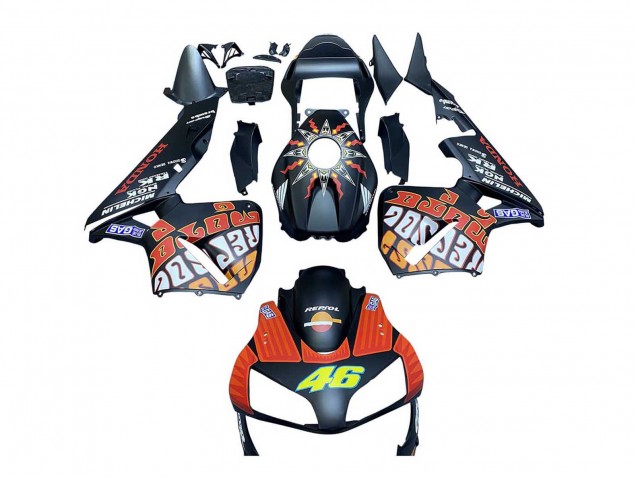 2003-2004 Honda CBR600RR Motorcycle Fairings - Matte Black Orange Repsol Rossi 46 UK