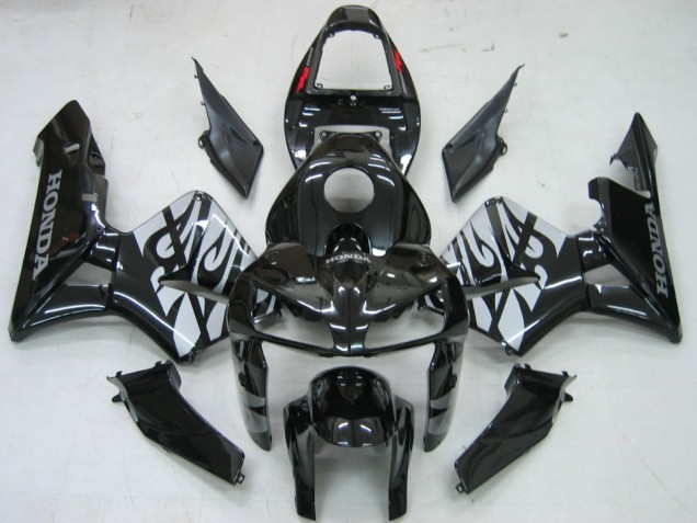 2005-2006 Honda CBR600RR Motorcycle Fairings - Glossy Black Grey Flame UK