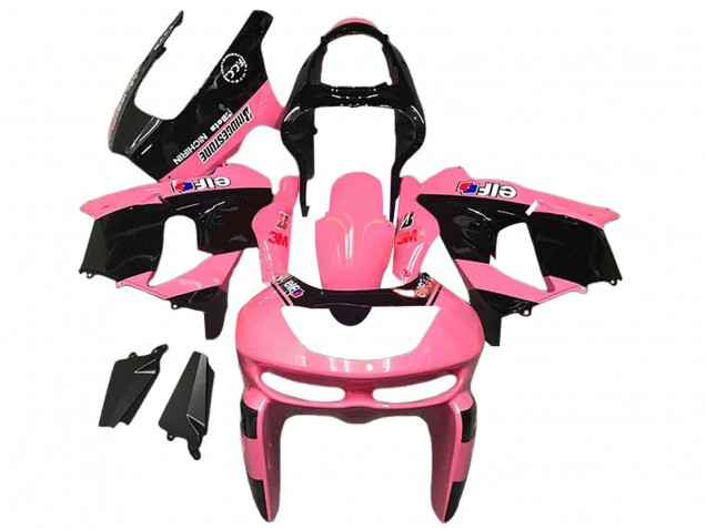 1998-1999 Kawasaki ZX6R Motorcycle Fairings - Pink Glossy Black Elf Bridgestone UK