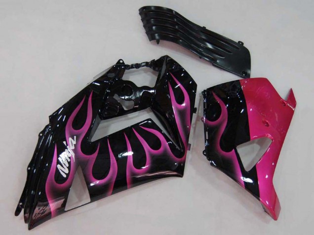 2006-2011 Kawasaki ZX14R ZZR1400 Motorcycle Fairings - Glossy Black Red Pink Flame UK