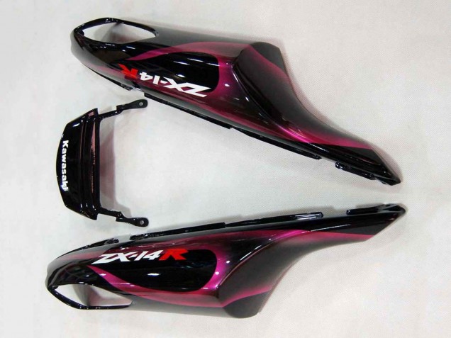 2006-2011 Kawasaki ZX14R ZZR1400 Motorcycle Fairings - Glossy Black Red Pink Flame UK