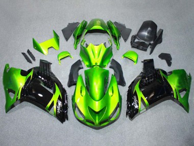 2006-2011 Kawasaki ZX14R ZZR1400 Motorcycle Fairings Kits - Green Glossy Black UK