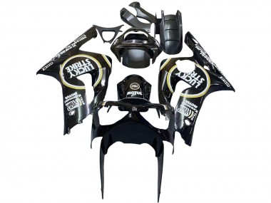 2003-2004 Kawasaki ZX6R Motorcycle Fairings - Glossy Black White Motul Lucky Strike UK