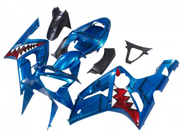 2003-2004 Kawasaki ZX6R Motorcycle Fairings - Blue White Red Shark UK