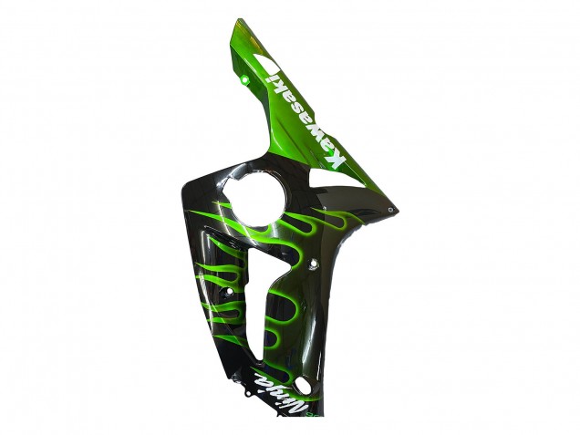 2003-2004 Kawasaki ZX6R Motorcycle Fairings - Glossy Black Green Flame UK