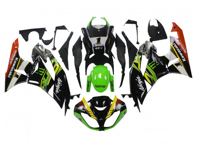 2009-2012 Kawasaki ZX6R Motorcycle Fairings - Green Glossy Black Yellow White Red Elf Monster UK
