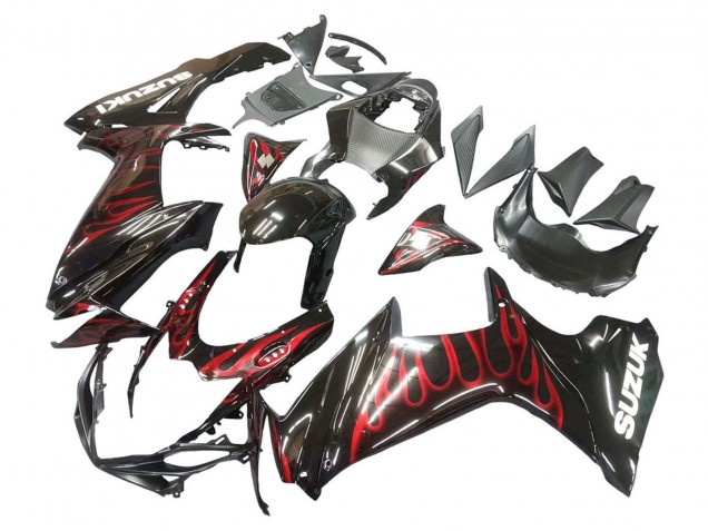 2011-2024 Suzuki GSXR 600 / GSXR 750 Motorcycle Fairings - Glossy Black Red Flame UK