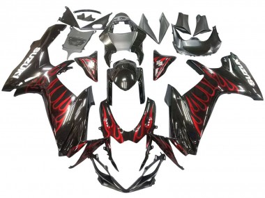 2011-2024 Suzuki GSXR 600 / GSXR 750 Motorcycle Fairings - Glossy Black Red Flame UK
