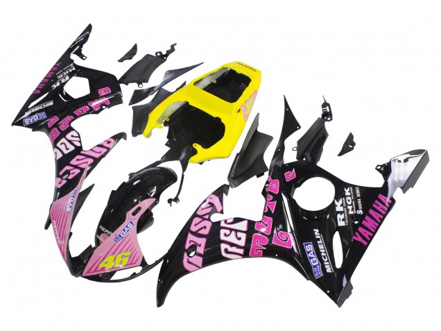 2006-2009 Yamaha YZF R6S Motorcycle Fairings - Yellow Pink Glossy Black Rossi Repsol 46 UK