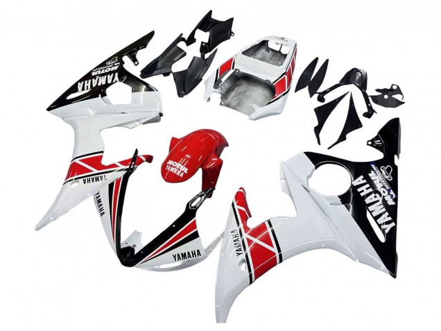 2006-2009 Yamaha YZF R6S Motorcycle Fairings - White Red Glossy Black Motul UK