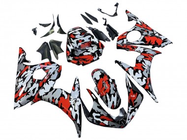 2006-2009 Yamaha YZF R6S Motorcycle Fairings - Black Red Grey Camouflage UK