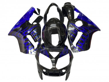 2000-2001 Kawasaki ZX12R Motorcycle Fairings - Glossy Black Blue Flame UK