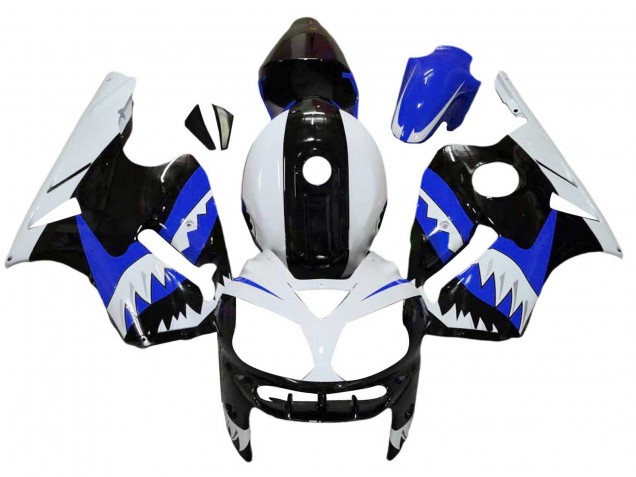 2002-2006 Kawasaki ZX12R Motorcycle Fairings - White Blue Black Shark UK
