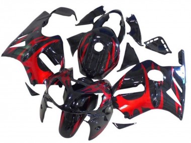 2002-2006 Kawasaki ZX12R Motorcycle Fairings - Glossy Black Red Tribal UK