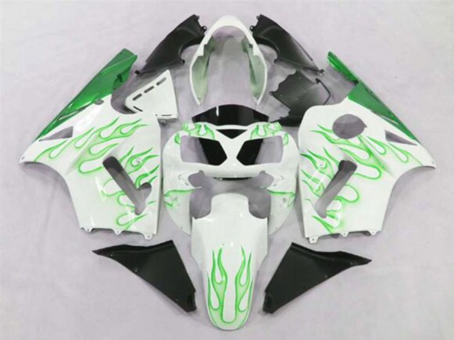2002-2006 Kawasaki ZX12R Motorcycle Fairings - White Green Flame UK