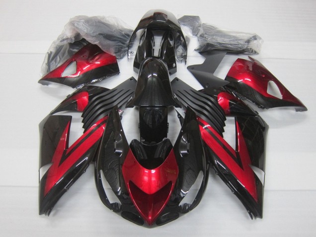 2006-2011 Kawasaki ZX14R ZZR1400 Motorcycle Fairings - Candy Red Glossy Black UK