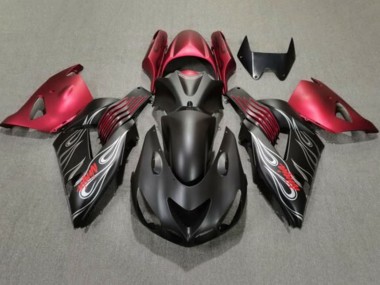 2006-2011 Kawasaki ZX14R ZZR1400 Motorcycle Fairings - Matte Black Red Silver Flame UK