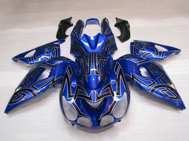 2006-2011 Kawasaki ZX14R ZZR1400 Motorcycle Fairings - Blue Black Silver Tribal UK