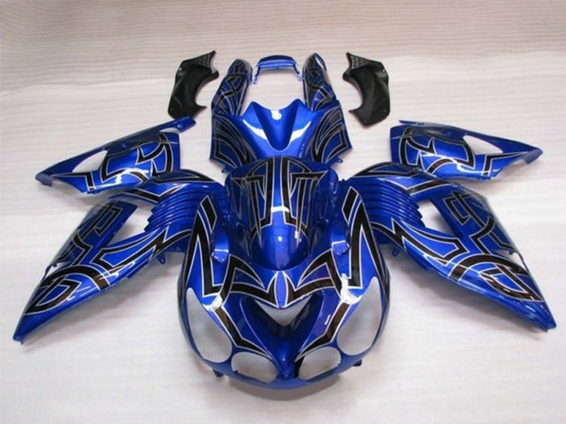 2006-2011 Kawasaki ZX14R ZZR1400 Motorcycle Fairings - Blue Black Silver Tribal UK