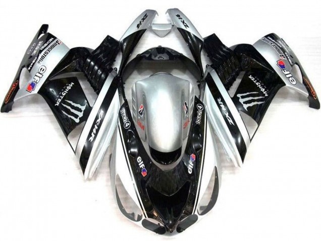 2006-2011 Kawasaki ZX14R ZZR1400 Motorcycle Fairings - Silver Black Elf Touch4 Monster Bridgestone UK