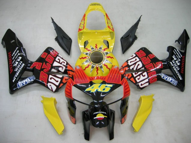 2005-2006 Honda CBR600RR Motorcycle Fairings - Black Yellow Rossi UK