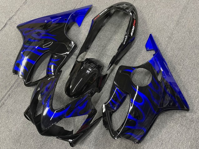 2004-2007 Honda CBR600 F4i Motorcycle Fairings - Glossy Black Blue Flame UK