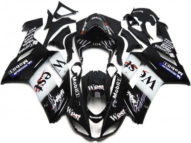 2007-2008 Kawasaki ZX6R Motorcycle Fairings - Black White West Mobil UK