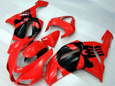 2007-2008 Kawasaki ZX6R Motorcycle Fairings - Red Black Skull UK