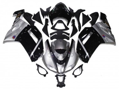 2007-2008 Kawasaki ZX6R Motorcycle Fairings - Silver Black Elf UK