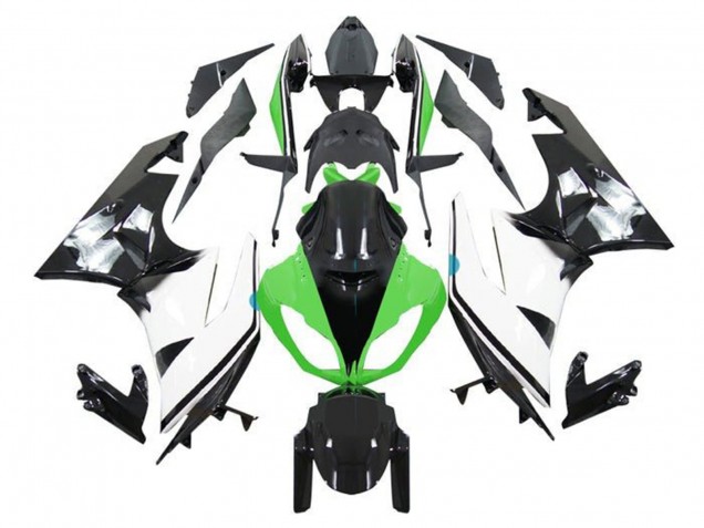2009-2012 Kawasaki ZX6R Motorcycle Fairings - Green White Glossy Black UK
