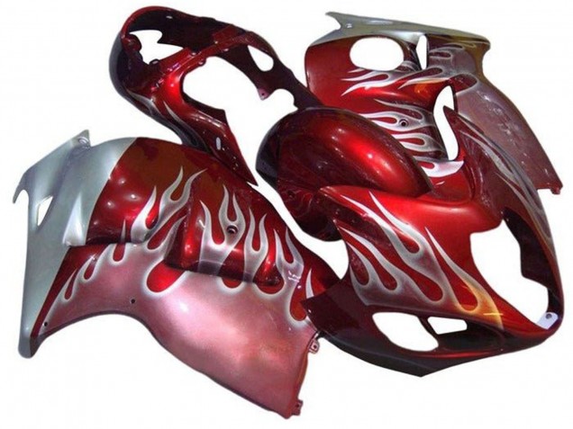 1996-2007 Suzuki GSXR 1300 Hayabusa Motorcycle Fairings - Red Silver Flame UK