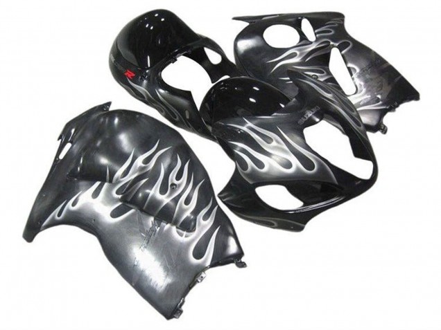 1996-2007 Suzuki GSXR 1300 Hayabusa Motorcycle Fairings - Grey Black White Flame UK