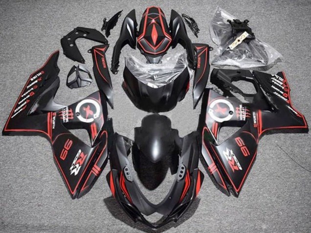 2009-2016 Suzuki GSXR 1000 Motorcycle Fairings - Matte Black Red Pinstripe UK