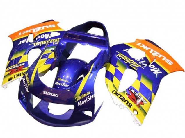 1996-2000 Suzuki GSXR 600 / GSXR 750 Motorcycle Fairings - Blue Orange Yellow Telefonica MoviStar UK