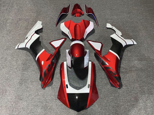2015-2019 Yamaha YZF 1000 R1 Motorcycle Fairings - White Red Faux Carbon Fiber UK