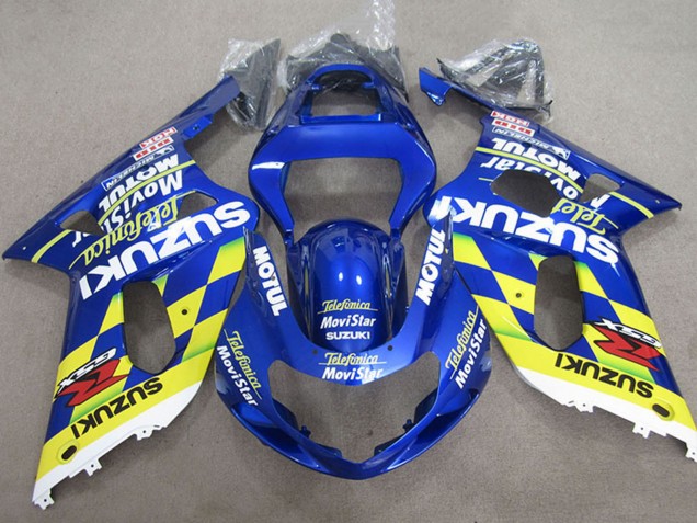 2001-2003 Suzuki GSXR 600 Motorcycle Fairings - Blue Yellow Telefonica MoviStar UK