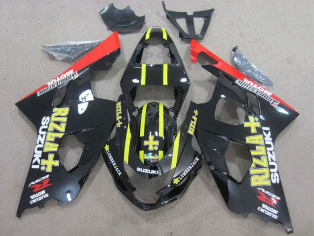 2004-2005 Suzuki GSXR 600 Motorcycle Fairings - Glossy Black Red Yellow Rizla UK