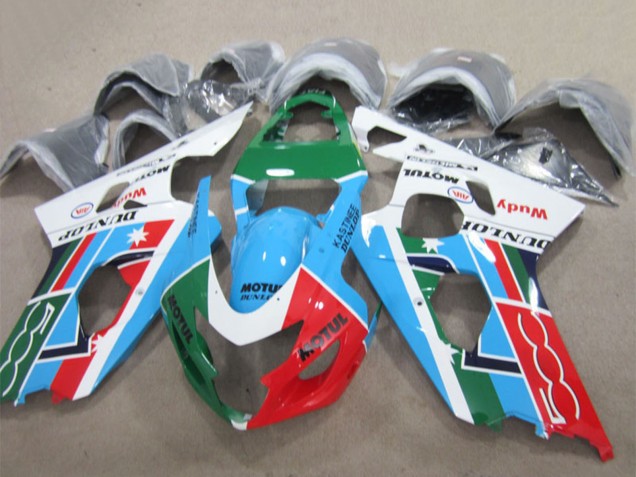 2004-2005 Suzuki GSXR 600 Motorcycle Fairings - White Blue Green Red Motul UK